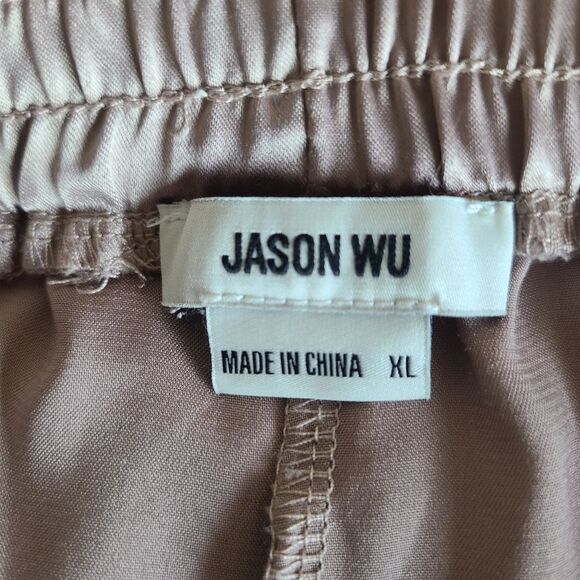 jason wu silky lounge pants metallic tan satin elastic waist size XL - Picture 5 of 7